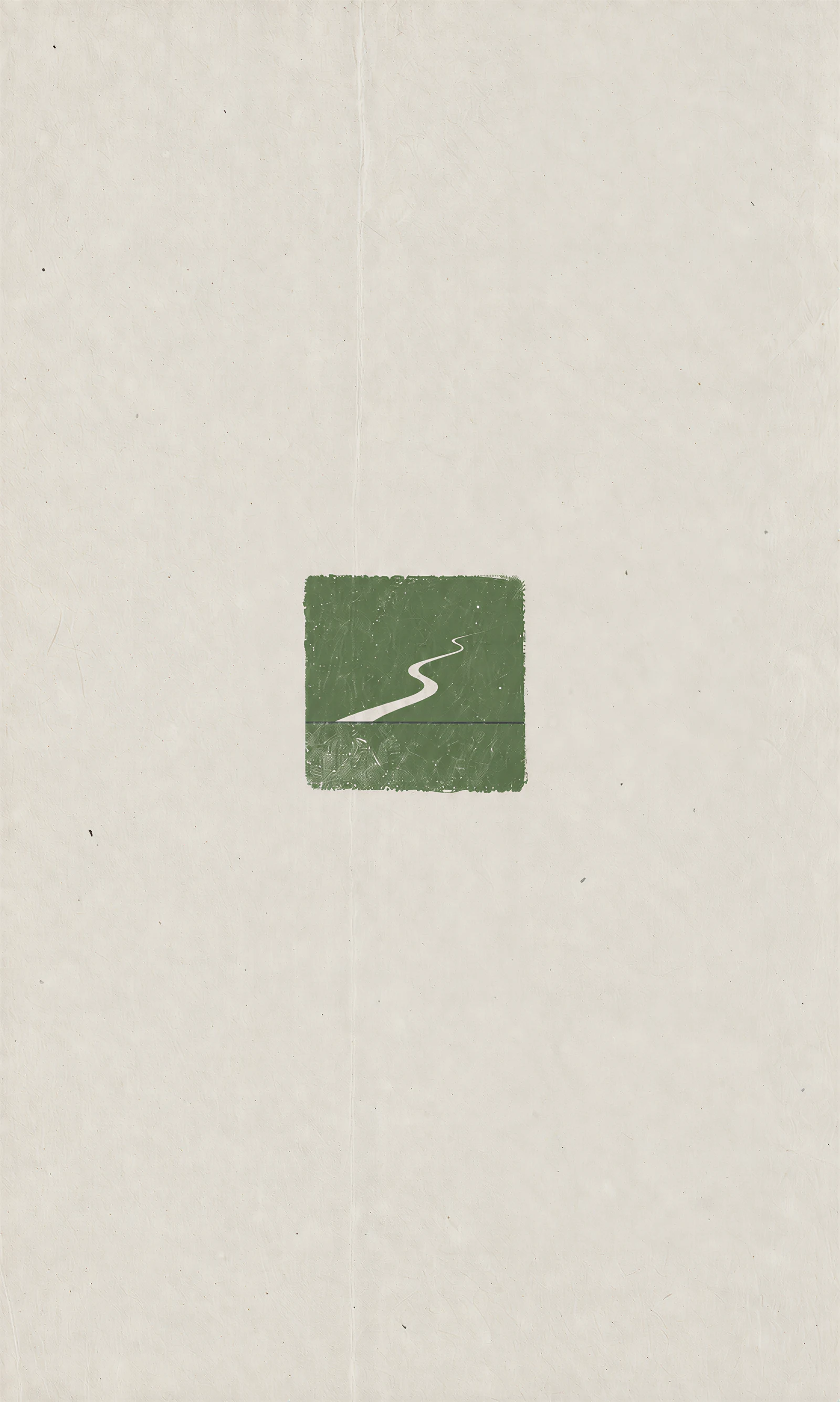 A winding ivory trail printed in a small moss-green ink square on paper